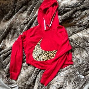 Nike Sz M Leopard Check Crop Hoodie
